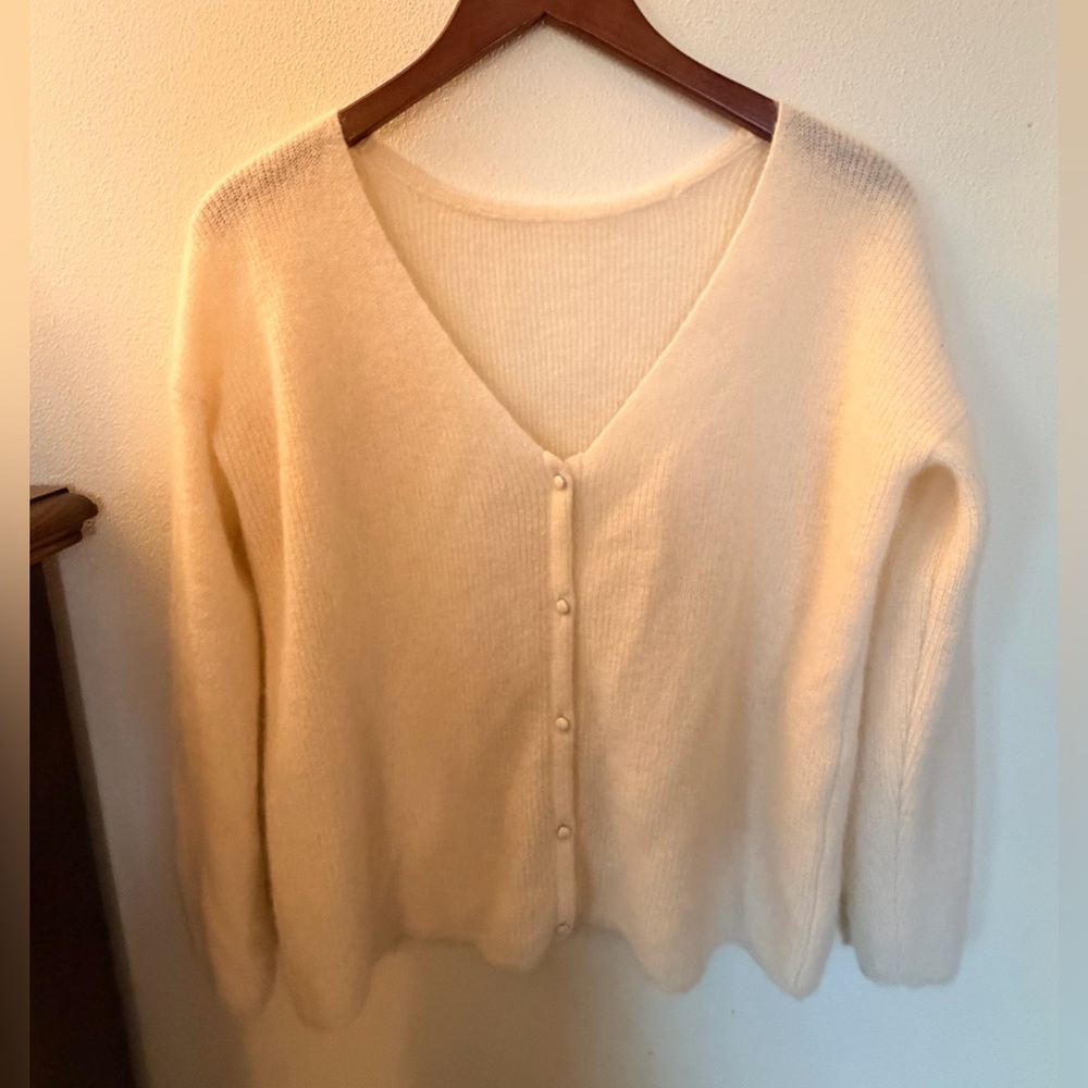 Sezane Barry Cardigan Mohair blend small ecru cream white